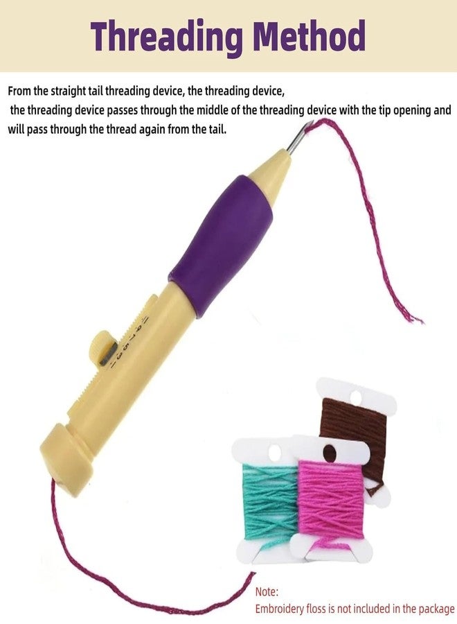 Tusmad Punch Needle Set for Beginners - Adjustable Embroidery Pen with 3 Needle Sizes & Threaders - DIY Craft & Needlework Tool Kit for Ribbon, Satin Stitch, Loop & Dimensional Embroidery - Purple - Image 5